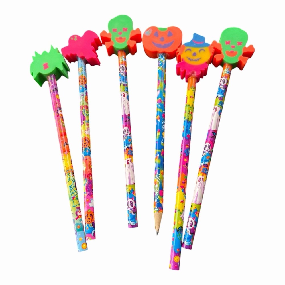 Vintage Lisa Frank Halloween Pencil Lot With Toppers (6) Pencils 1 Is Sharpened